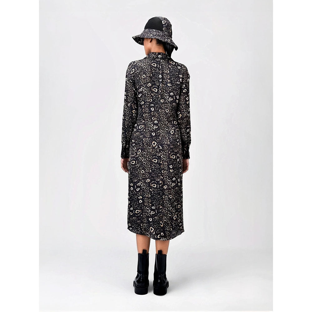 Genes Lecoanet Hemant Women's Black Printed Midi Length Dress