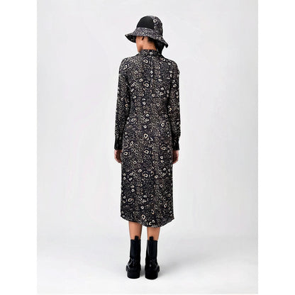Genes Lecoanet Hemant Women's Black Printed Midi Length Dress