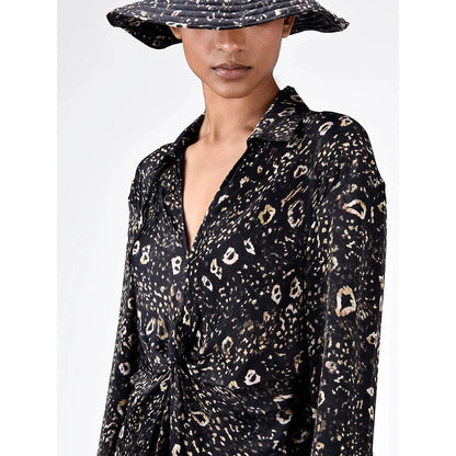 Genes Lecoanet Hemant Women's Black Printed Midi Length Dress