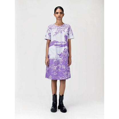 Genes Lecoanet Hemant Women's White Printed Knee Length Dress