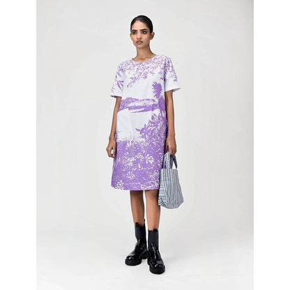 Genes Lecoanet Hemant Women's White Printed Knee Length Dress