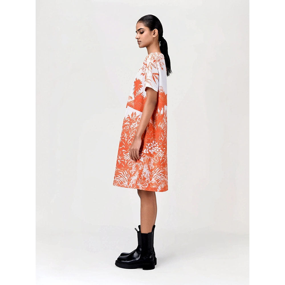 Genes Lecoanet Hemant Women's Orange Printed Knee Length Dress