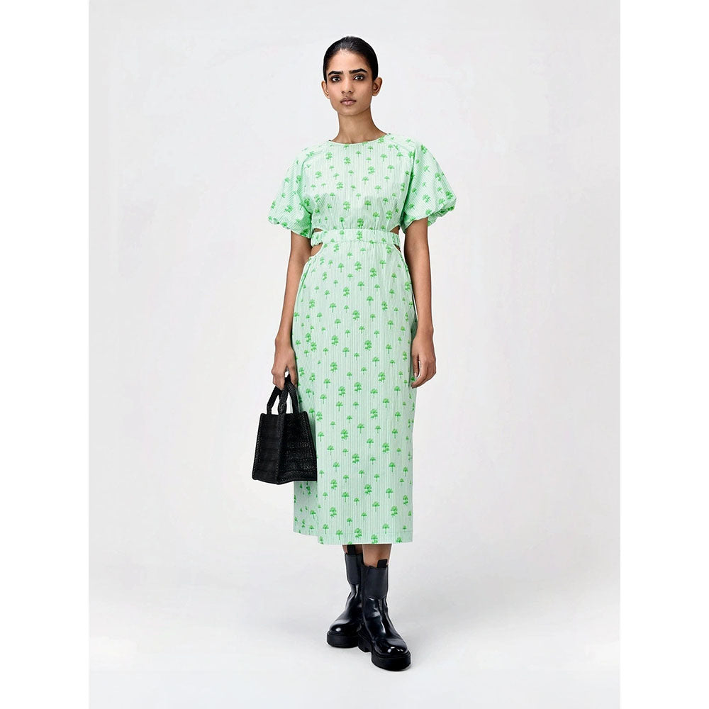 Genes Lecoanet Hemant Women's Green Printed Midi Length Dress