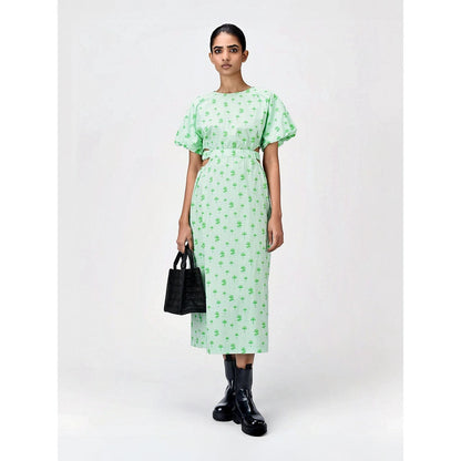 Genes Lecoanet Hemant Women's Green Printed Midi Length Dress