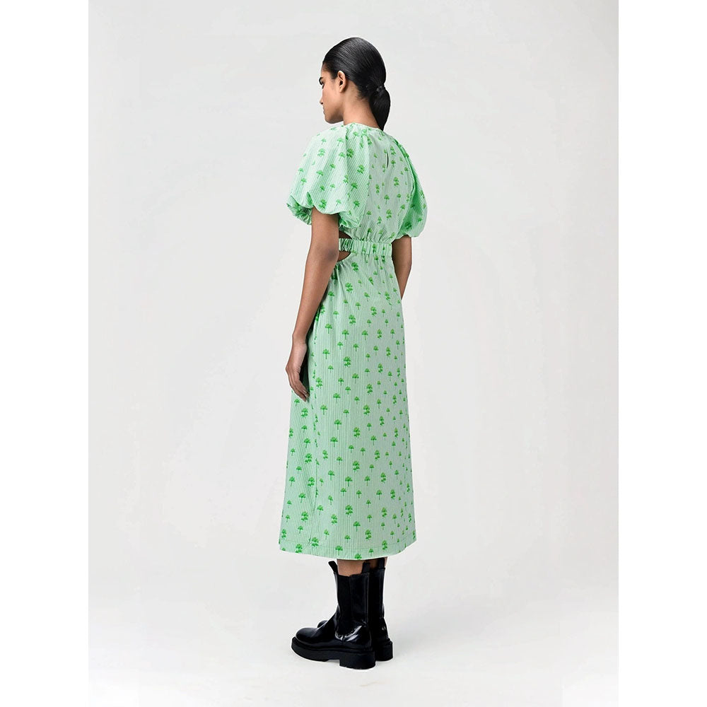 Genes Lecoanet Hemant Women's Green Printed Midi Length Dress