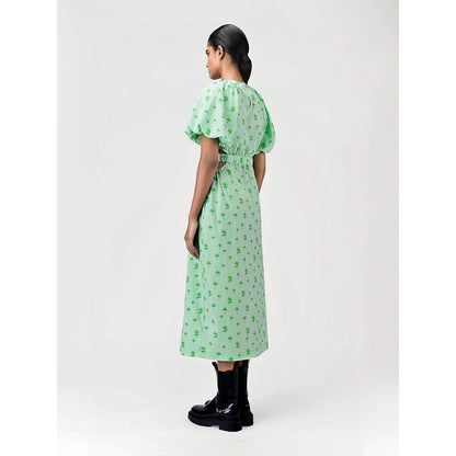 Genes Lecoanet Hemant Women's Green Printed Midi Length Dress