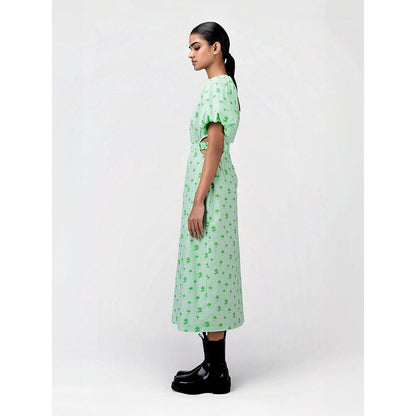 Genes Lecoanet Hemant Women's Green Printed Midi Length Dress