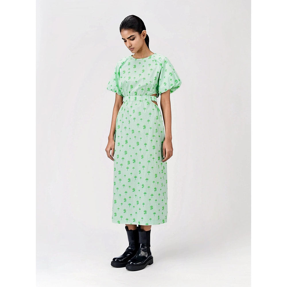 Genes Lecoanet Hemant Women's Green Printed Midi Length Dress