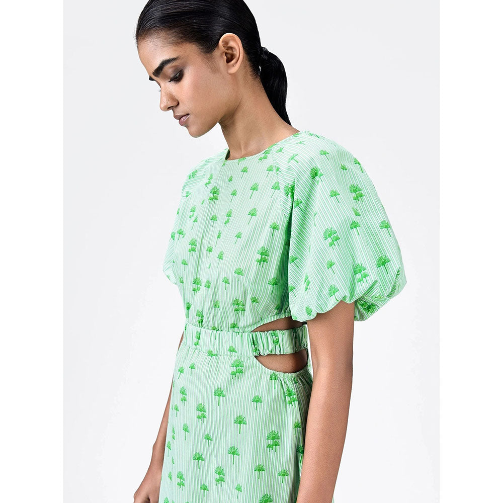 Genes Lecoanet Hemant Women's Green Printed Midi Length Dress