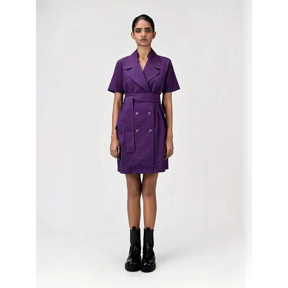 Genes Lecoanet Hemant Women's Purple Solid Knee Length Dress with Belt (Set of 2)