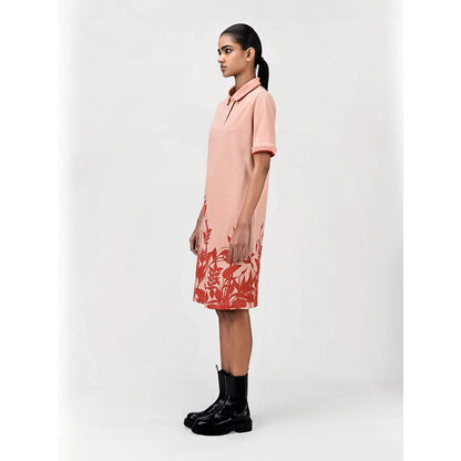 Genes Lecoanet Hemant Women's Peach Floral Knee Length Dress