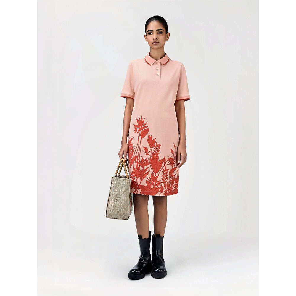 Genes Lecoanet Hemant Women's Peach Floral Knee Length Dress