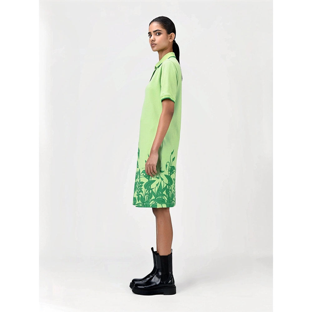 Genes Lecoanet Hemant Women's Green Floral Knee Length Dress