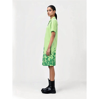 Genes Lecoanet Hemant Women's Green Floral Knee Length Dress