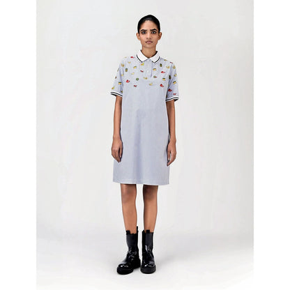 Genes Lecoanet Hemant Women's Blue Stripes Knee Length Dress