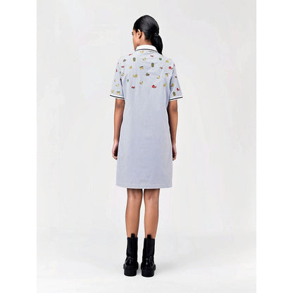 Genes Lecoanet Hemant Women's Blue Stripes Knee Length Dress