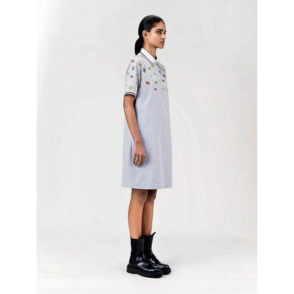 Genes Lecoanet Hemant Women's Blue Stripes Knee Length Dress