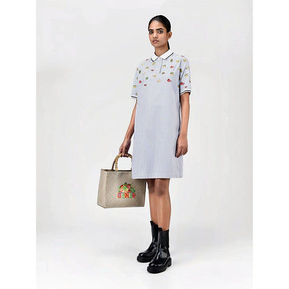 Genes Lecoanet Hemant Women's Blue Stripes Knee Length Dress