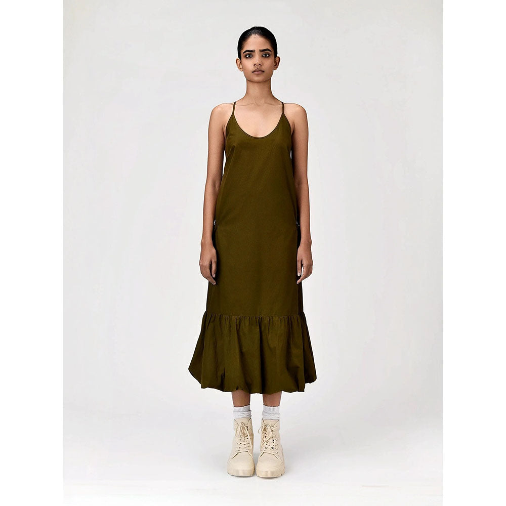 Genes Lecoanet Hemant Women's Khaki Solid Midi Length Dress