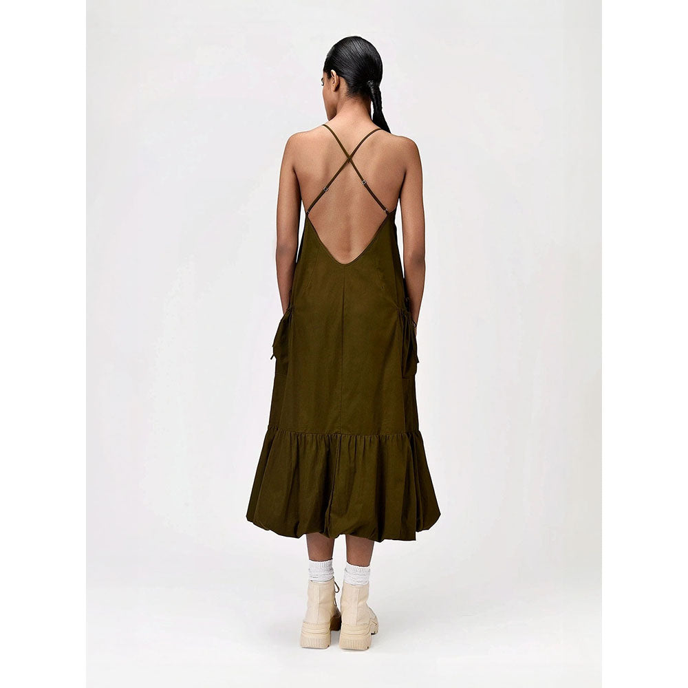 Genes Lecoanet Hemant Women's Khaki Solid Midi Length Dress