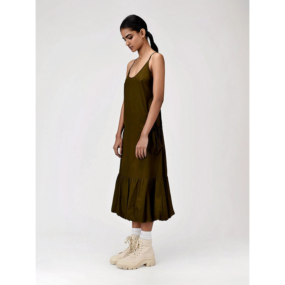 Genes Lecoanet Hemant Women's Khaki Solid Midi Length Dress