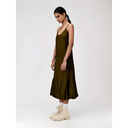 Genes Lecoanet Hemant Women's Khaki Solid Midi Length Dress