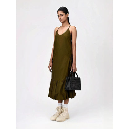 Genes Lecoanet Hemant Women's Khaki Solid Midi Length Dress