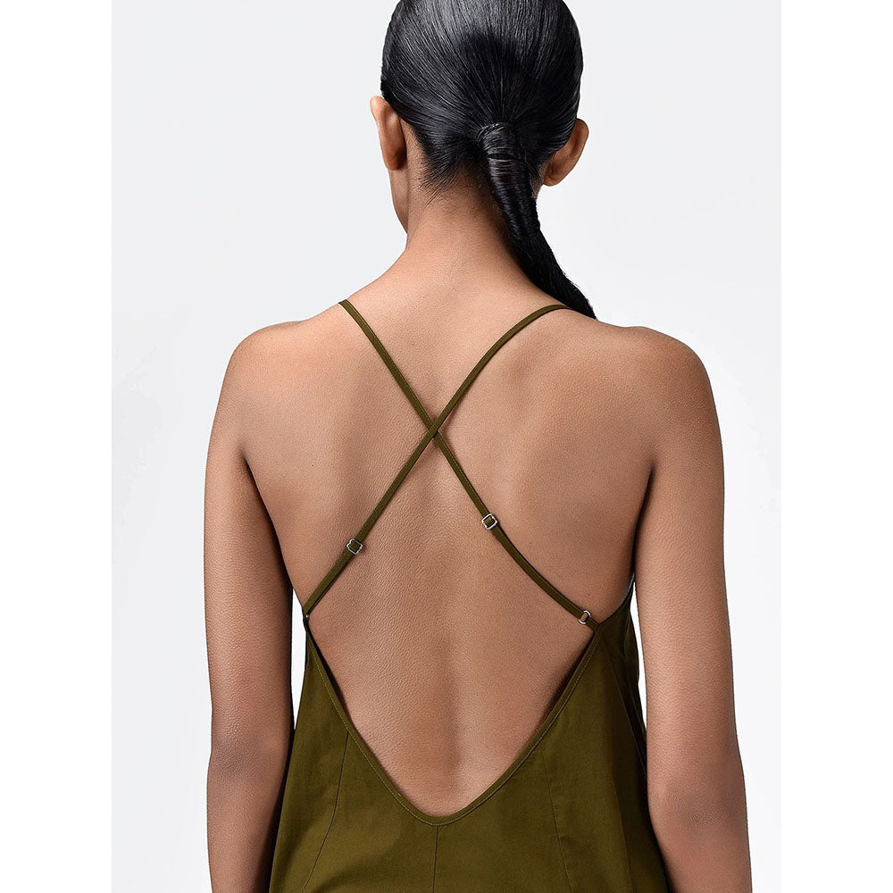 Genes Lecoanet Hemant Women's Khaki Solid Midi Length Dress