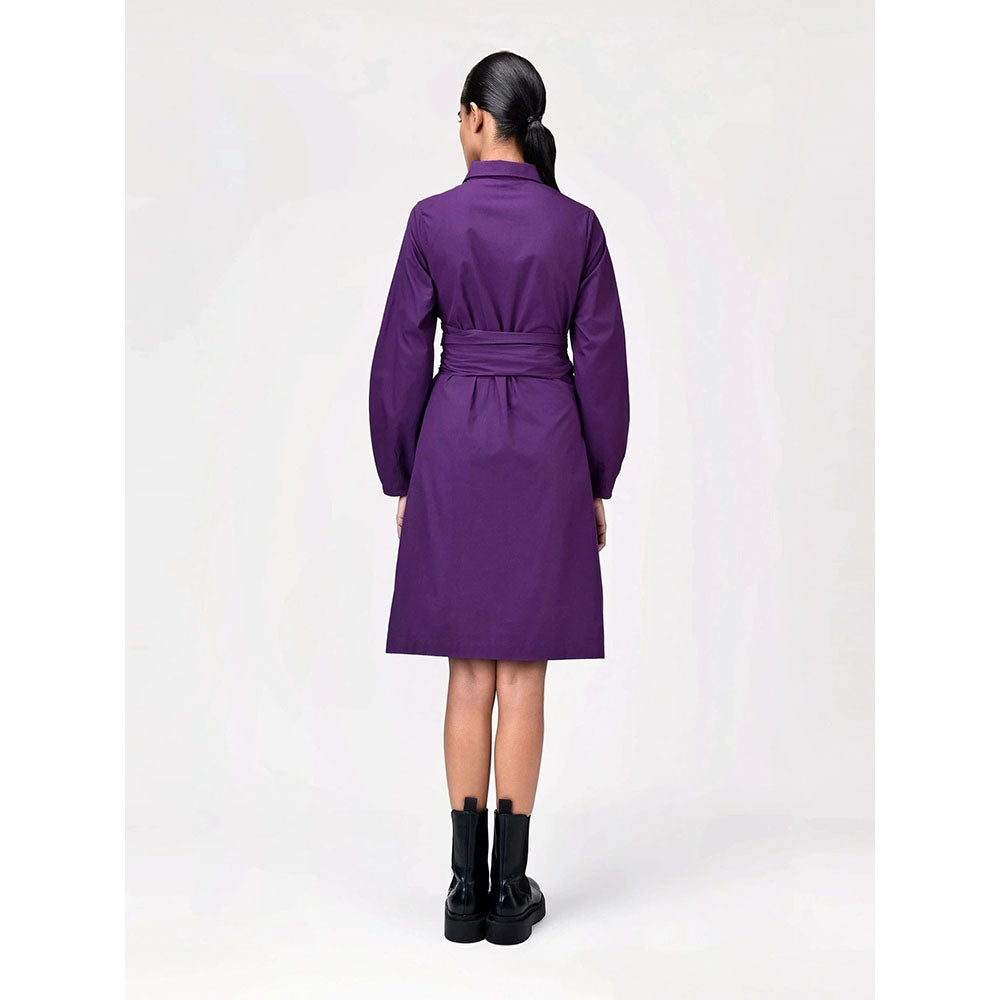 Genes Lecoanet Hemant Women's Purple Solid Knee Length Dress with Belt (Set of 2)