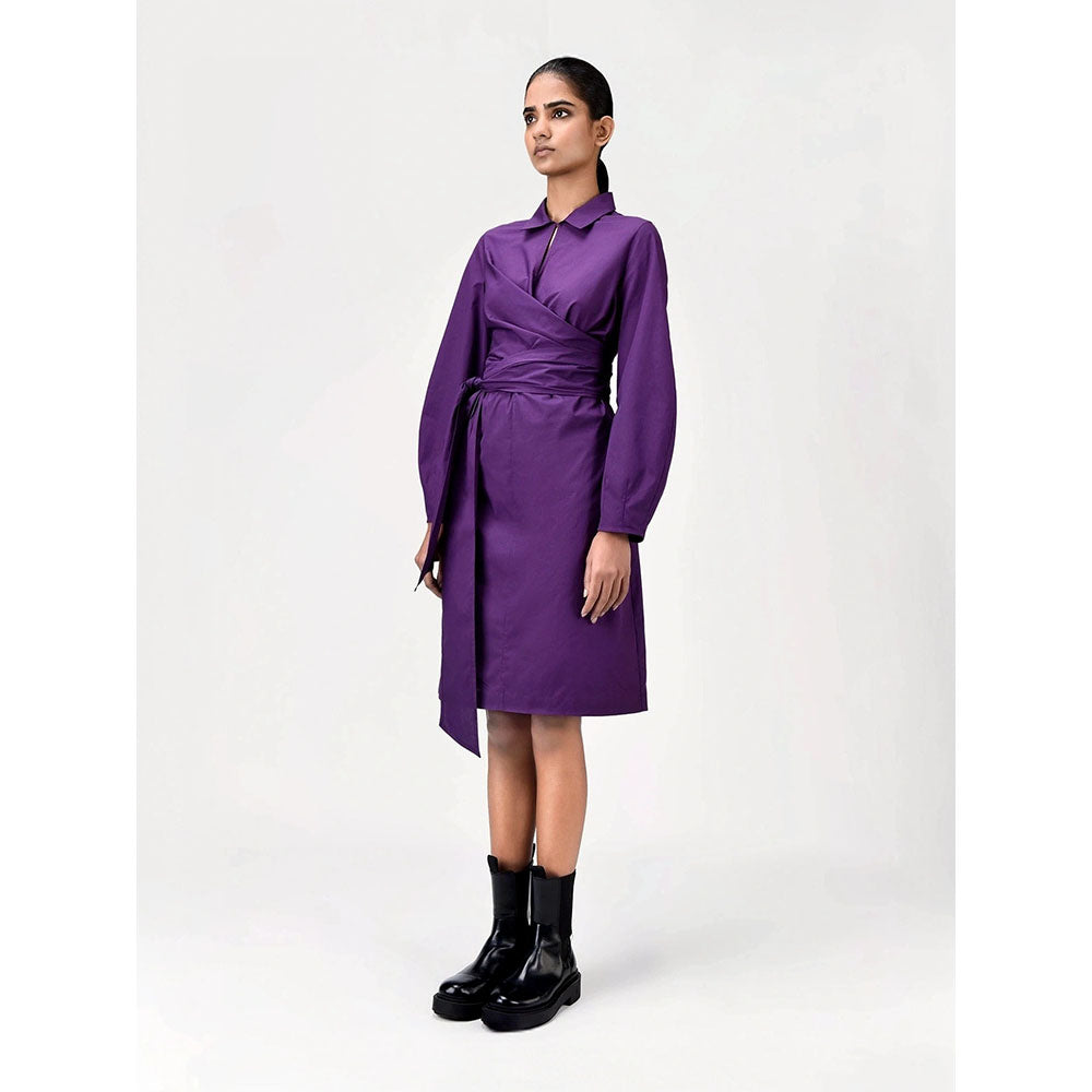 Genes Lecoanet Hemant Women's Purple Solid Knee Length Dress with Belt (Set of 2)