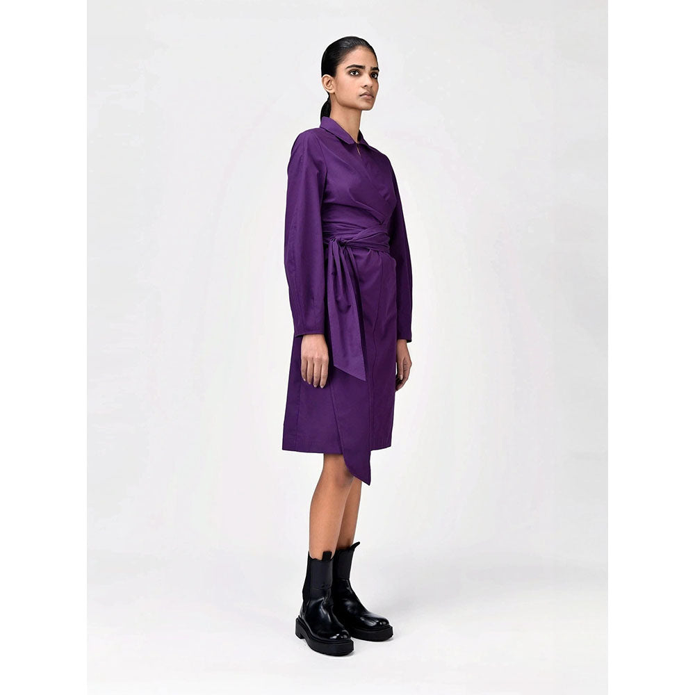 Genes Lecoanet Hemant Women's Purple Solid Knee Length Dress with Belt (Set of 2)