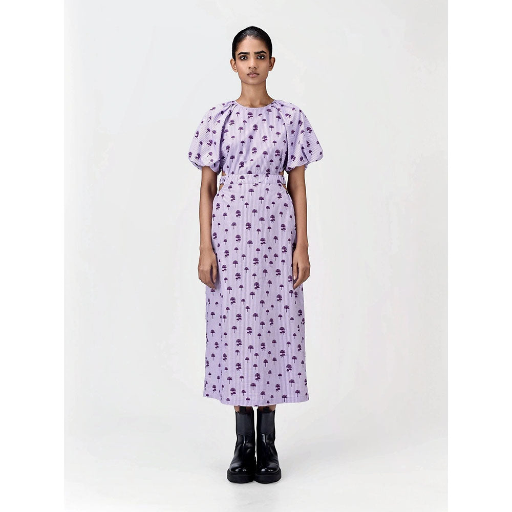 Genes Lecoanet Hemant Women's Purple Printed Midi Length Dress
