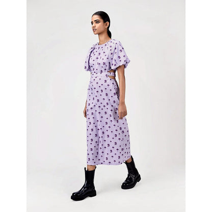 Genes Lecoanet Hemant Women's Purple Printed Midi Length Dress