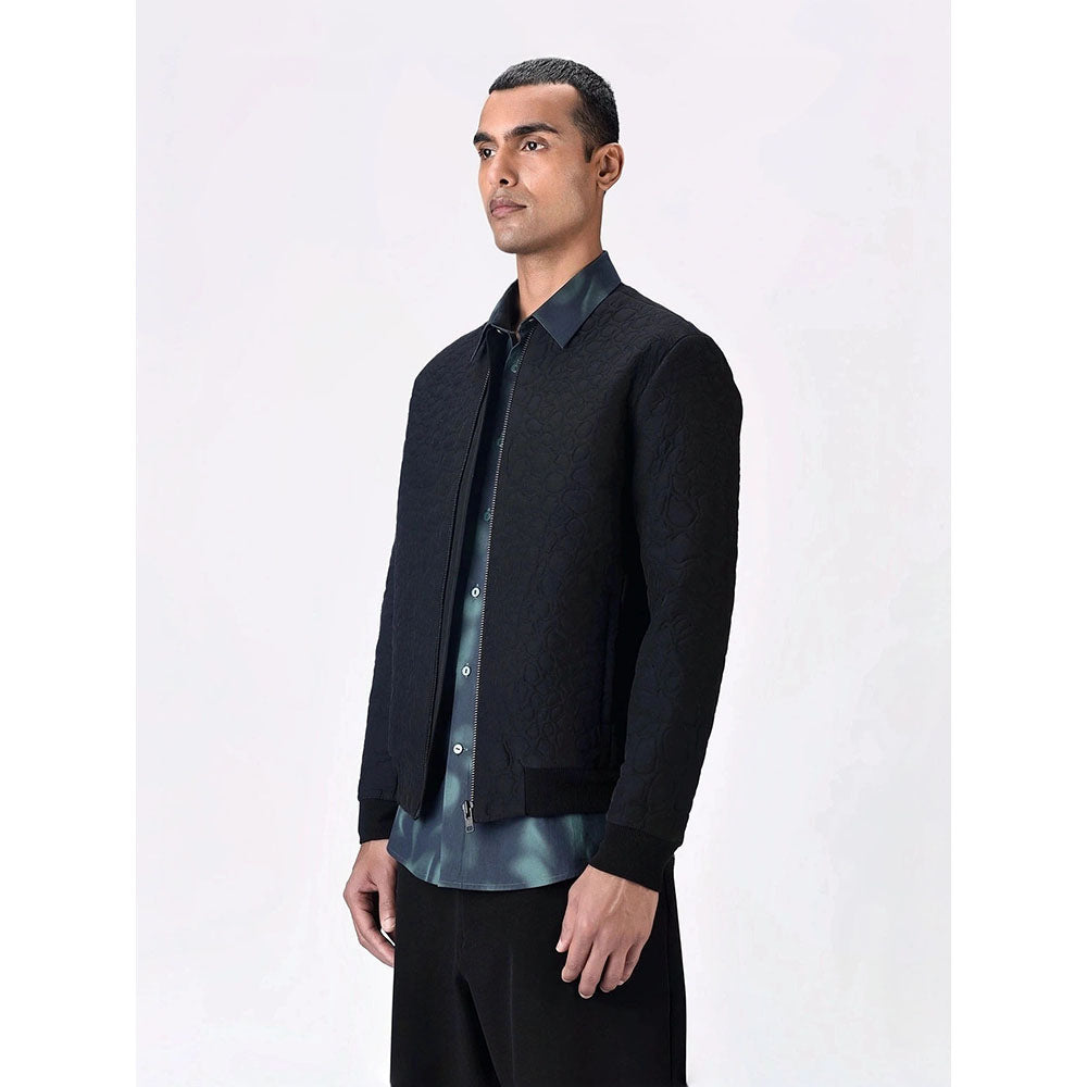 Genes Lecoanet Hemant Men Black Silk Open Front Bomber Jacket