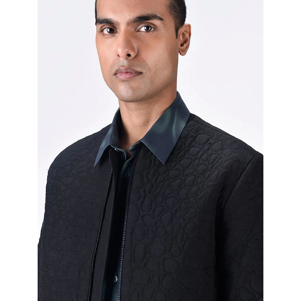 Genes Lecoanet Hemant Men Black Silk Open Front Bomber Jacket