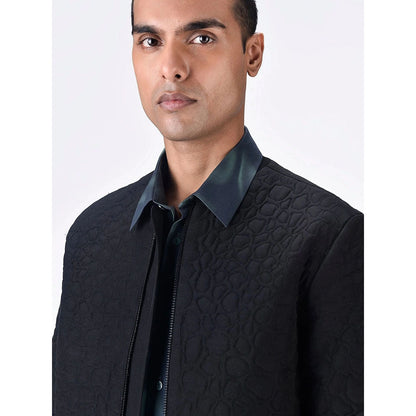 Genes Lecoanet Hemant Men Black Silk Open Front Bomber Jacket