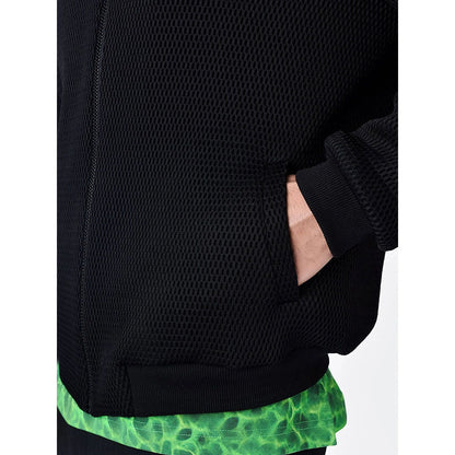 Genes Lecoanet Hemant Men Black Polyester Self Design Open Front Bomber Jacket