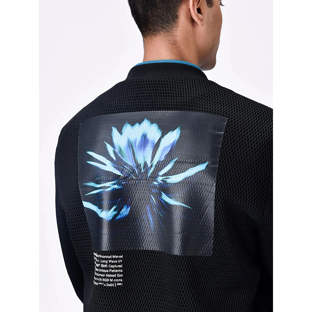 Genes Lecoanet Hemant Men Black Polyester Self Design Open Front Bomber Jacket