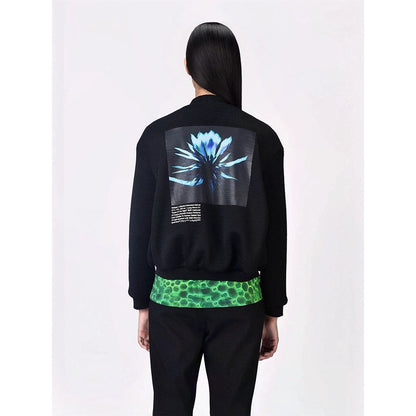Genes Lecoanet Hemant Women Black Self Design Open Front Bomber Jacket