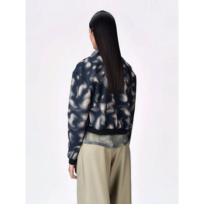 Genes Lecoanet Hemant Women Blue Graphic Printed Open Front Bomber Jacket