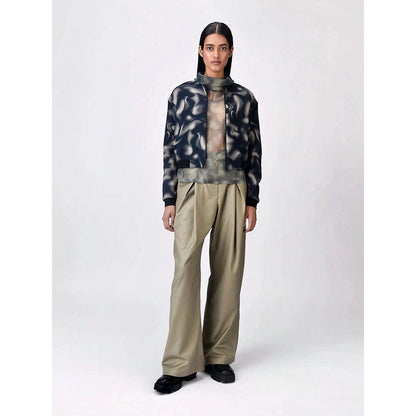 Genes Lecoanet Hemant Women Blue Graphic Printed Open Front Bomber Jacket