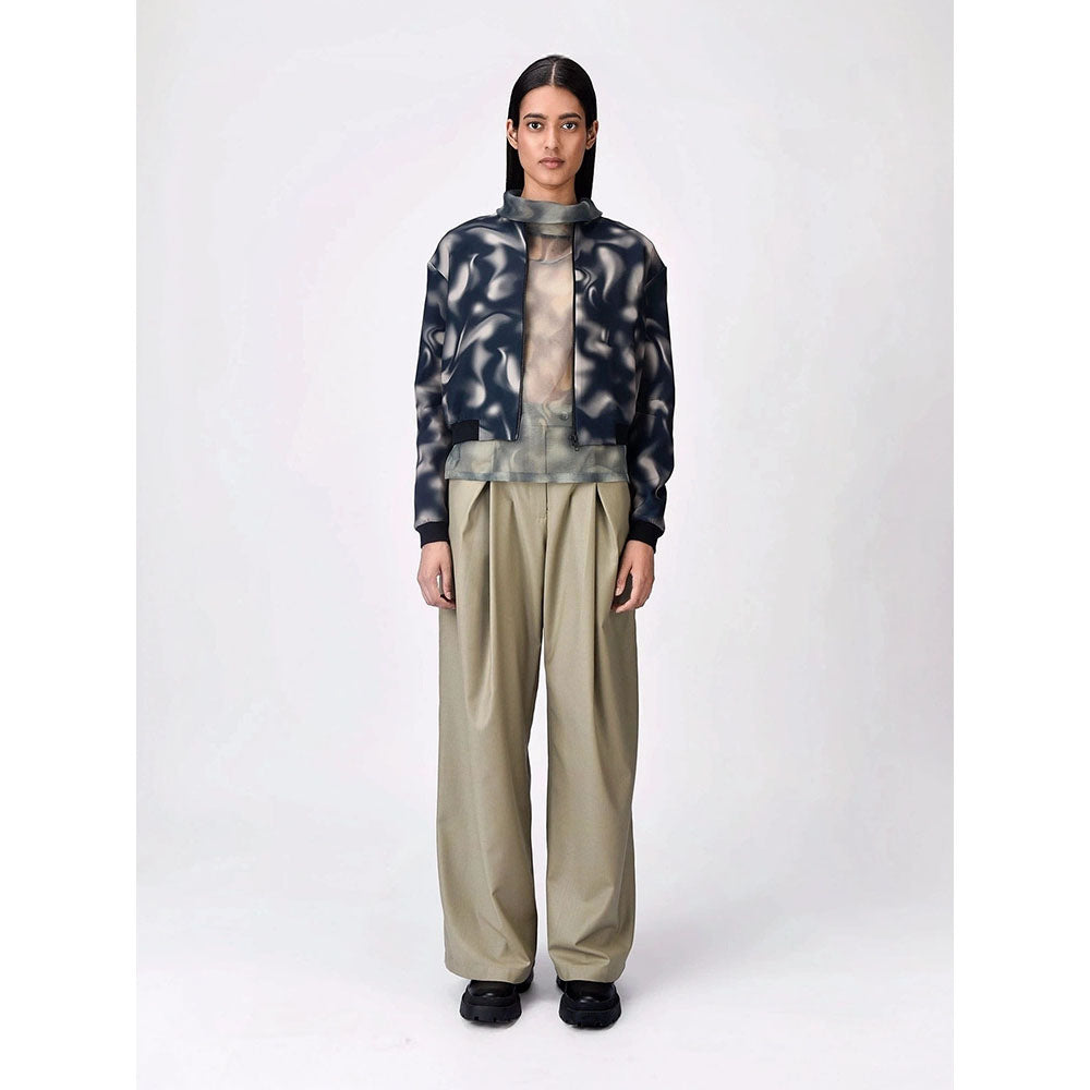 Genes Lecoanet Hemant Women Blue Graphic Printed Open Front Bomber Jacket