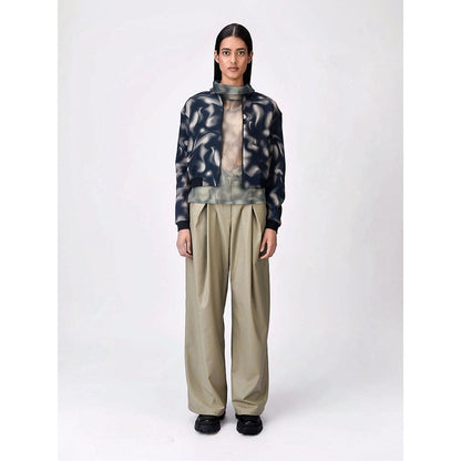 Genes Lecoanet Hemant Women Blue Graphic Printed Open Front Bomber Jacket