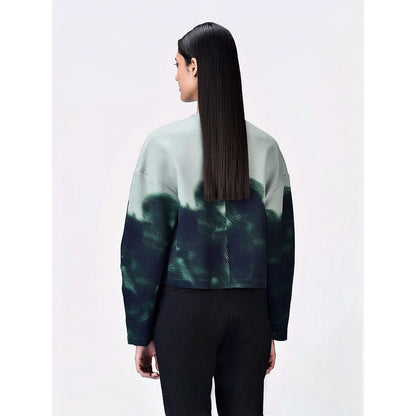 Genes Lecoanet Hemant Women Grey Polyester Crepe Round Neck Graphic Printed Cropped Sweatshirt
