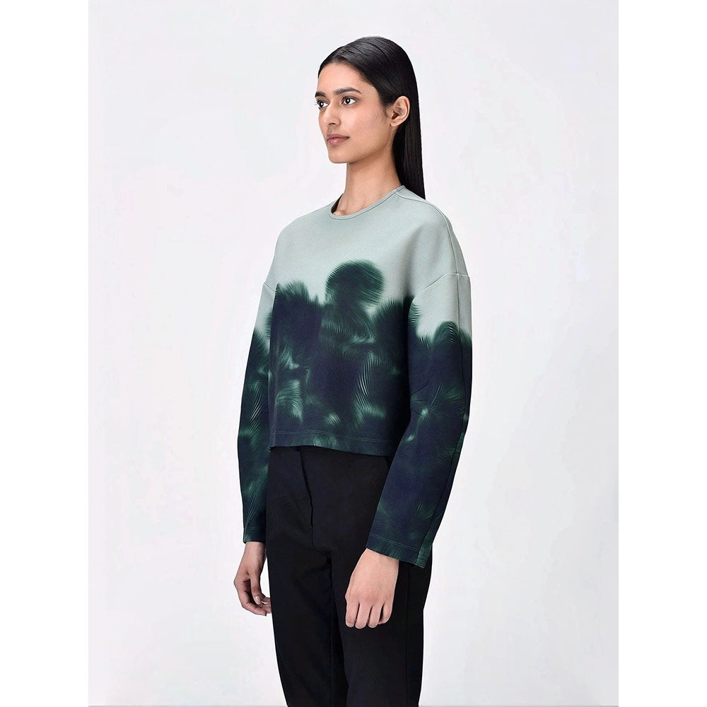 Genes Lecoanet Hemant Women Grey Polyester Crepe Round Neck Graphic Printed Cropped Sweatshirt