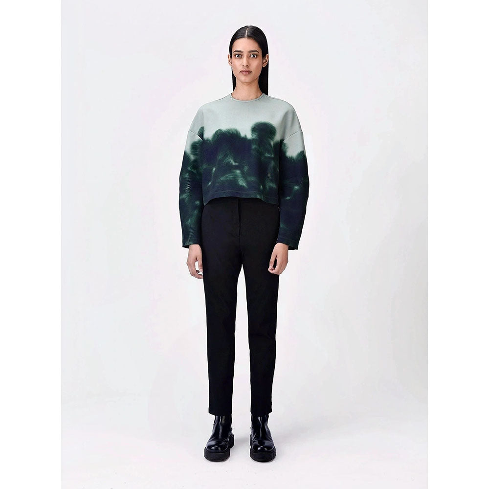 Genes Lecoanet Hemant Women Grey Polyester Crepe Round Neck Graphic Printed Cropped Sweatshirt