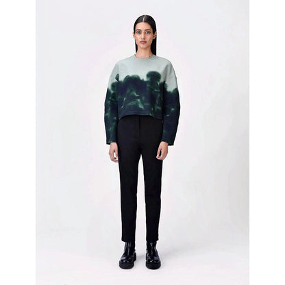 Genes Lecoanet Hemant Women Grey Polyester Crepe Round Neck Graphic Printed Cropped Sweatshirt