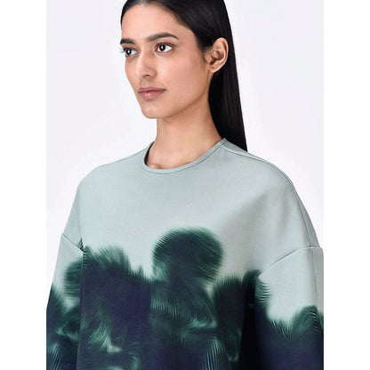 Genes Lecoanet Hemant Women Grey Polyester Crepe Round Neck Graphic Printed Cropped Sweatshirt