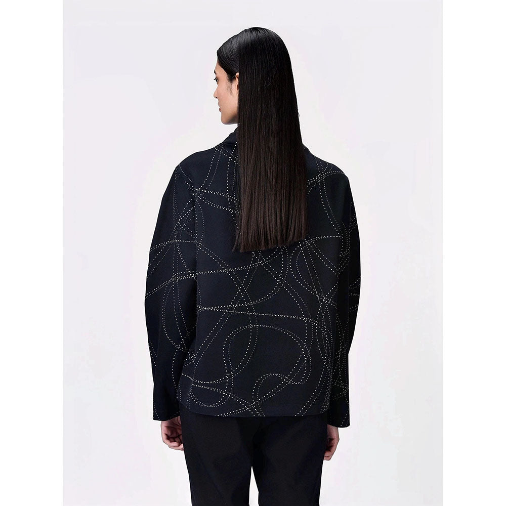 Genes Lecoanet Hemant Women Black Polyester High Neck Printed Regular Sweatshirt