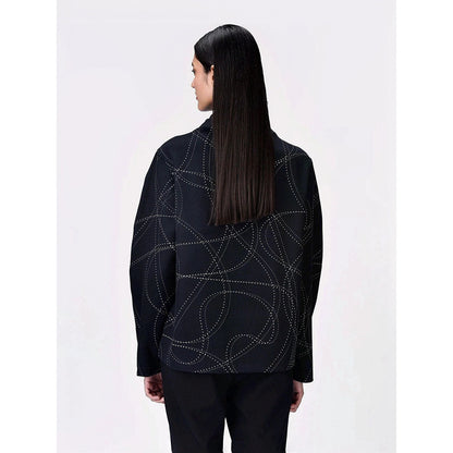 Genes Lecoanet Hemant Women Black Polyester High Neck Printed Regular Sweatshirt